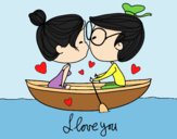 Coloring page Kiss on a boat painted bylorna