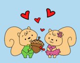 Coloring page Squirrels in love painted bylorna
