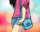 Coloring page Girl with handbag painted bylorna