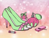 Coloring page Shoes and makeup painted bylorna