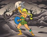 Coloring page Viking heroine painted byboneyard