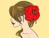 Coloring page Flower wedding hairstyle painted bylorna