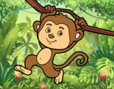 Coloring page Monkey hanging from a branch painted bylorna