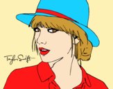 Coloring page Taylor Swift with hat painted bylorna