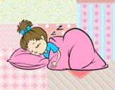 Coloring page Sleeping little girl painted bylorna