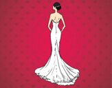 Coloring page Wedding dress with tail painted bylorna