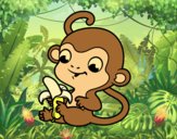Coloring page Monkey with banana painted bylorna