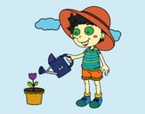 Coloring page Boy watering painted byPiaaa