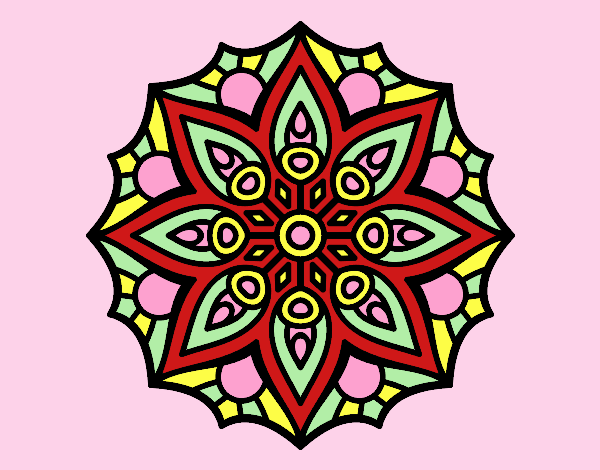 Colored page Mandala simple symmetry painted by lorna