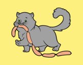 Coloring page Cat with sausage painted bylorna