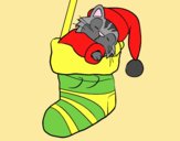 Coloring page Kitten sleeping in a Christmas stocking painted bylorna