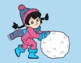 Coloring page Little girl with big snowball painted bylorna