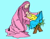 Coloring page Birth of baby Jesus painted bylorna
