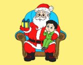Coloring page Santa Claus and child at Christmas painted bylorna