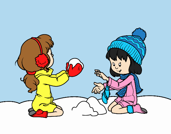 Girls playing with snow
