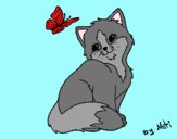 Coloring page Kitten and Butterfly painted byLornaAnia