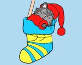 Coloring page Kitten sleeping in a Christmas stocking painted byLornaAnia