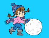 Coloring page Little girl with big snowball painted byLornaAnia