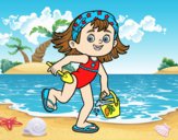 Coloring page Little girl with beach bucket and spade painted byLornaAnia