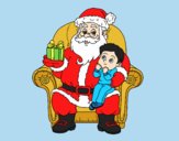 Coloring page Santa Claus and child at Christmas painted byLornaAnia