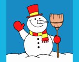 Coloring page snowman with broom painted byLornaAnia