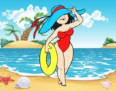 Coloring page Woman on beach painted byLornaAnia