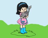 Coloring page Little girl with kitten painted byLornaAnia