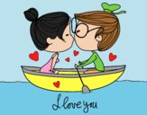 Coloring page Kiss on a boat painted byLornaAnia