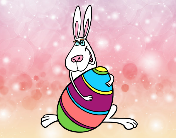 Rabbit hugging an egg