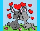 Coloring page Bunnies in love painted byLornaAnia