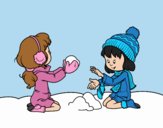 Coloring page Girls playing with snow painted byLornaAnia