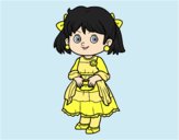 Coloring page Little girl with elegant dress painted byLornaAnia