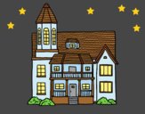 Coloring page Two-story house with tower painted byLornaAnia