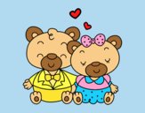 Coloring page Teddy's bears in love painted byLornaAnia