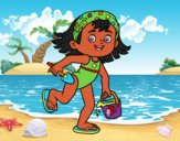 Little girl with beach bucket and spade