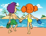 Girl and boy on the beach