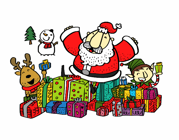 Santa Claus with gifts and joy