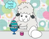 Little sheep coloring easter eggs