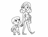 Mother walking with child