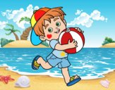 Child playing with beach ball