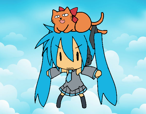 miku with cat 