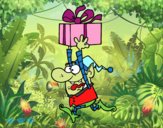 Leprechaun running away with a gift