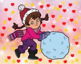 Little girl with big snowball