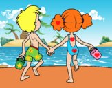 Girl and boy on the beach