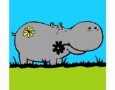 Hippopotamus with flowers