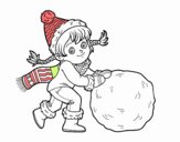 Little girl with big snowball