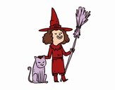 Halloween witch with cat