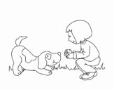 Little girl and dog playing